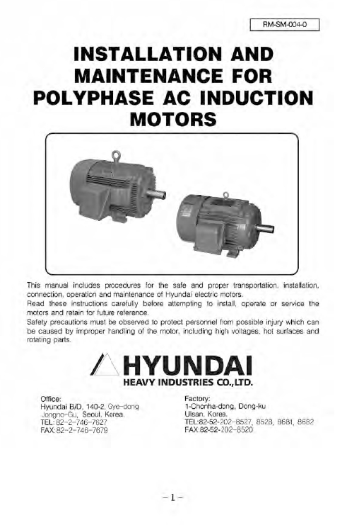 HYUNDAI_INSTALLATION_AND_MAINTENANCE_FOR_POLYPHASE_AC_INDUCTION_MOTORS